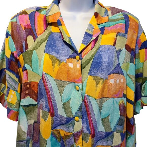 VTG Pierre Lamonte Women's Button Up Art Deco Abstract Retro Sz L Pre Owned - Picture 1 of 10